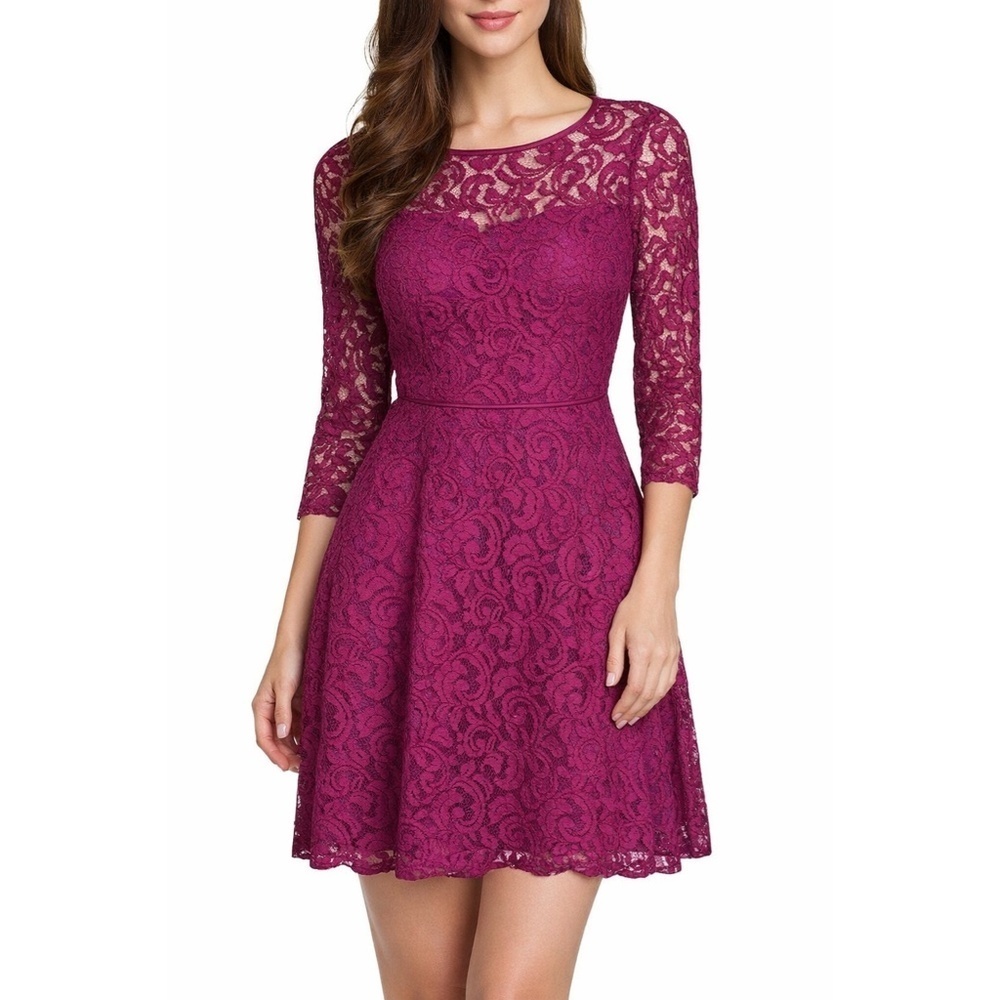 Adrianna Papell Romantic Lace Overlay Open Back Dress Purple Size 8 NWT